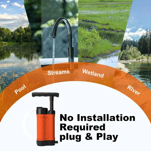 Vista 8 de Bomba de filtro de agua portátil, purificador de agua de supervivencia manual de 0.01 micrones para camping, senderismo, mochilero, emergencia