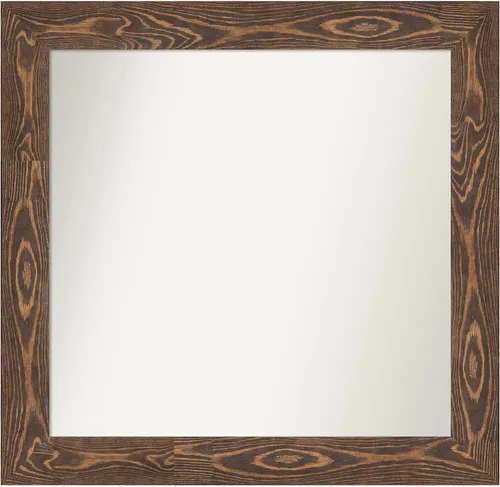 Vista 227 de Amanti Art Espejo de baño marrón para sobre fregadero, 26 x 26 pulgadas, espejo de tocador cuadrado marrón rústico Alexandria, marco de madera
