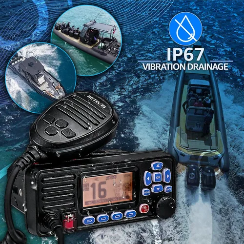 Vista 6 de Retevis RA27 Radio marina de montaje fijo con GPS, DSC, 25W, IP67 impermeable VHF Radio Marina, largo alcance, NOAA, canales marinos