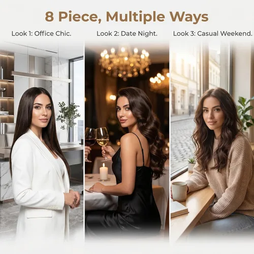 Vista 5 de Rose bud REMY - Extensiones de cabello humano con pinzas, 18 clips, 14 pulgadas, 14 pulgadas, extensiones cortas de color marrón oscuro natural