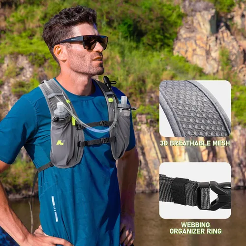 Vista 8 de Chaleco de hidratación para correr para mujeres y hombres, chaleco de agua mochila de 5 litros, mochila ligera de hidratación para senderismo