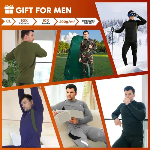 Vista 5 de CL convallaria Conjunto de ropa interior térmica para hombre con bragueta, capa base larga para invierno, equipo de caza, parte superior e inferior