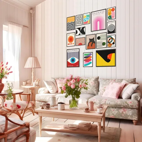 Vista 7 de MAZUKO 15 piezas de decoración de pared boho – Arte de pared moderno de mediados de siglo, pósteres boho, pósteres para la estética