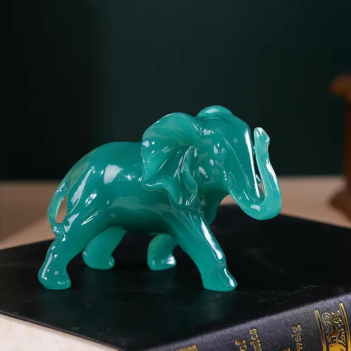 Vista 3 de Estatuas de elefante para decoración del hogar, 1 par de figuras de elefante de la suerte con tronco para estantes, sala de estar y dormitorio