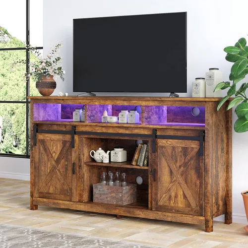 Vista 11 de Soporte de TV LED Estilo Casa de Campo para TVs de 65 pulgadas, Centro de Entretenimiento Rústico Soportes de Gabinete de TV con Tomas de Corriente