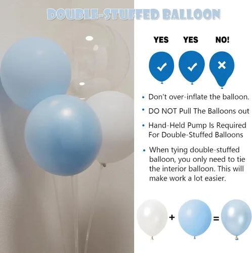Vista 7 de Kit de arco de globos azules, 128 piezas globos azules y blancos, globos azules y blancos de doble relleno, globos de color azul claro y blanco