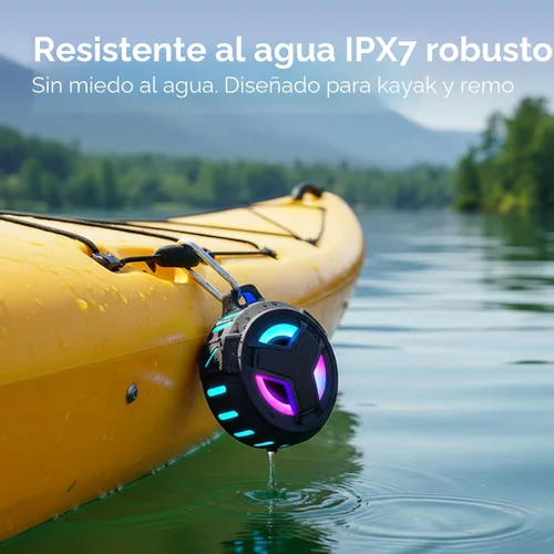 Vista 4 de EBODA Altavoz de ducha Bluetooth, altavoces Bluetooth portátiles, altavoz inalámbrico impermeable IP67 con luz LED, flotante, 2000 mAh, estéreo