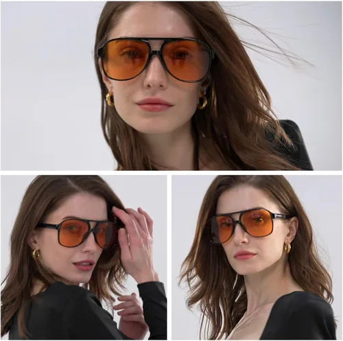 Vista 3 de Freckles Mark Lentes de sol clásicos estilo retro de los años 70 para mujeres y hombres, montura estilo aviador, cuadrada, grande y de moda