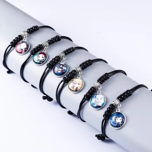 Vista 5 de 6 pulseras de piel trenzada de anime, joyería de cristal, regalo de piedras preciosas