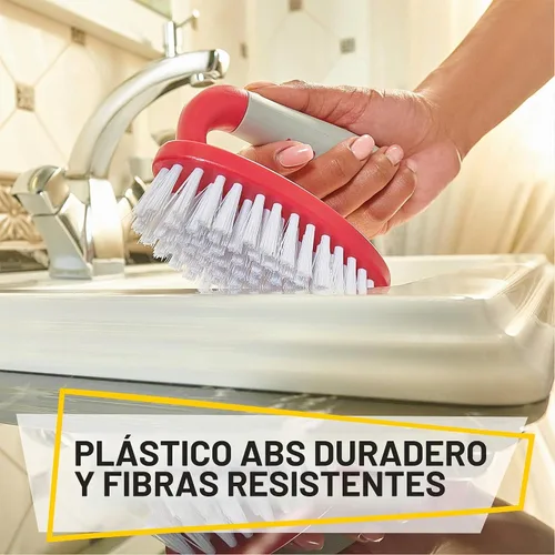 Vista 3 de Juego de 3 cepillos de limpieza con mango ergonómico y cerdas duraderas - Cepillo limpiador de lechada - Cepillos para limpiar baño, ducha 2-Rojo