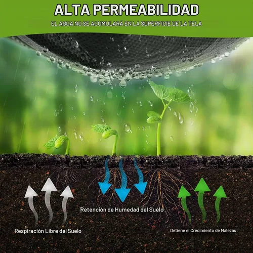 Vista 2 de Tela de barrera de malezas resistente de 4 x 100 pies, tapete de control de malas hierbas de 3.2 onzas, tapete de jardinería para bloques de malas