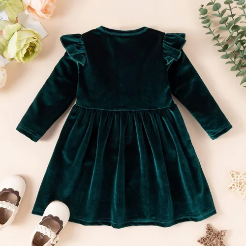 Vista 4 de Vestido de otoño de lino de algodón para niñas pequeñas, vestido de manga larga con flores para niñas