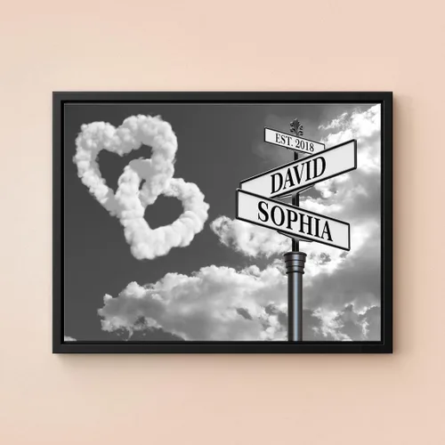 Vista 11 de Señal de calle vintage personalizada para parejas en lienzo, nombres y fecha personalizados, regalos de Navidad para ella o él, regalo del Día
