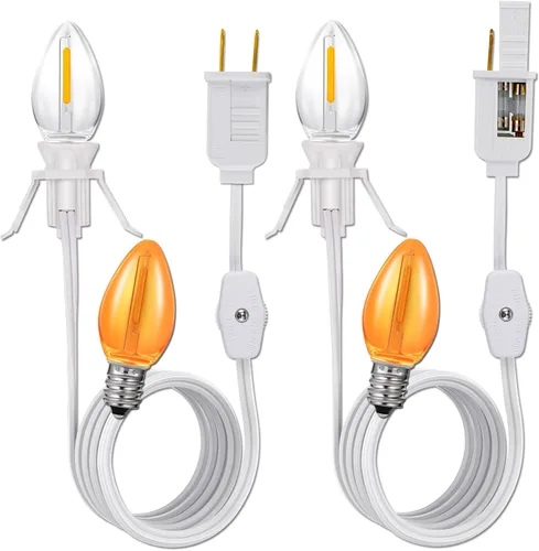 Vista 6 de Cable de luz enchufable, cable accesorio con bombilla, enchufe de base de candelabro E12 listado UL para luces de casa de aldea de Navidad, luces