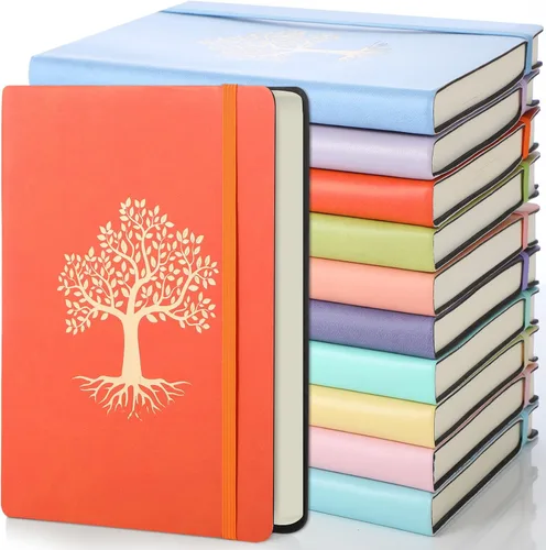 Vista 11 de Dispowreath Paquete de 10 cuadernos rayados de cuero A5 de tapa dura para escribir, 200 páginas, 10 colores, bloc de notas para viajes, trabajo