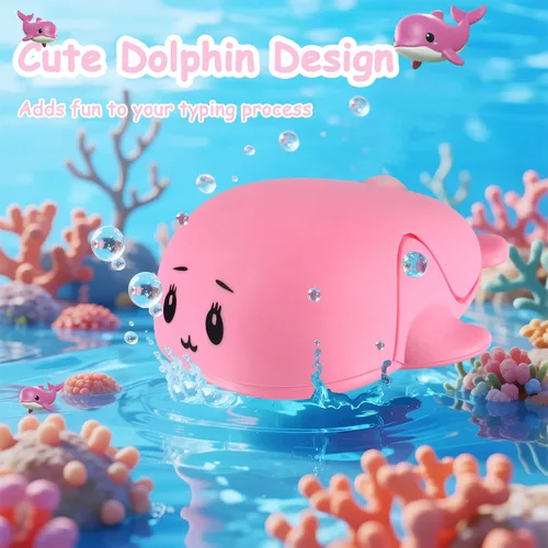 Vista 2 de Ratón inalámbrico Bluetooth lindo animal pequeño con forma de delfín ratones de computadora con receptor USB 2.4GHz y Bluetooth modo dual silencioso