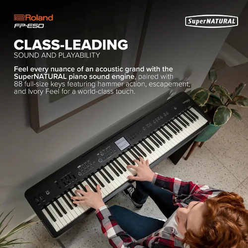 Vista 7 de Piano digital Roland FP-E50 Piano premium y biblioteca de sonidos expandible Teclado de 88 notas con acción de martillo Acompañamiento