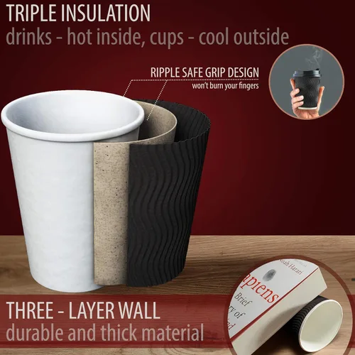 Vista 3 de Primens Tazas de café desechables aisladas con tapas y pajitas de 12 onzas, 100 paquetes, vasos de papel para bebidas calientes, bebidas