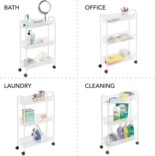 Vista 4 de mDesign Carrito organizador de almacenamiento con 3 estantes de cesta para lavandería, vestíbulo, garaje, organización de baño, capacidad para Negro