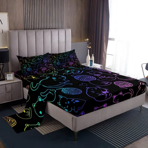 Vista 25 de Erosebridal Lindas sábanas de gato Kawaii fresa tamaño individual para niñas, diseño de arcoíris de dibujos animados, juegos de sábanas y fundas
