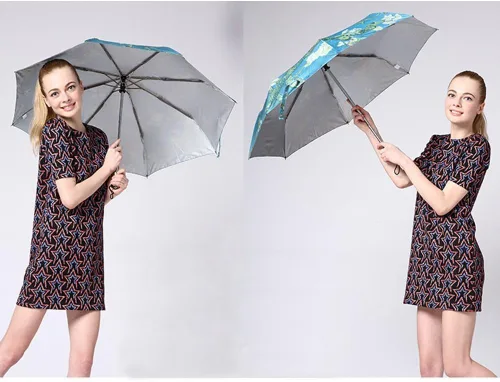 Vista 5 de GLODEALS - Paraguas automático de pintura al óleo paraguas plegable automático anti rayos UV protección solar sombrilla para lluvia y sol para mujer