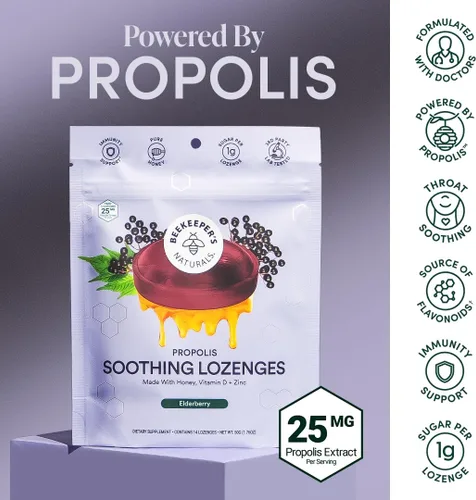 Vista 7 de Beekeeper's Naturals Pastillas Calmantes de Miel y Saúco para la Tos Apoyo Inmunológico con Vitamina D, Zinc y Propóleo Pastillas Calmantes