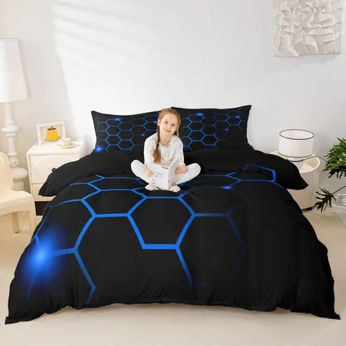 Vista 10 de Juego de ropa de cama decorativa roja y negra, funda de edredón geométrica con líneas de rayas abstractas para niños, niñas, niños, adolescentes