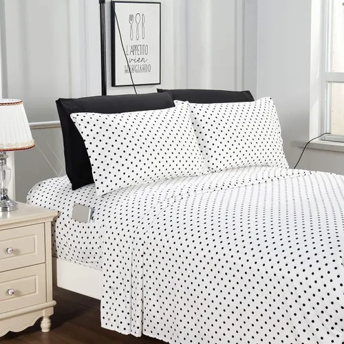 Vista 2 de Elegant Comfort Sábanas suaves de lujo con patrón de lunares, 1500 hilos, microfibra de alta calidad, suave, resistente a las arrugas y a