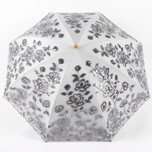 Vista 21 de Honeystore Sombrilla bordada con flor 3D plegable UV con encaje clásico