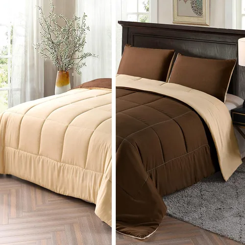 Vista 5 de Juego de edredón reversible ligero tamaño individual XL (68 x 90 pulgadas) para todas las estaciones, edredón alternativo de plumón negro