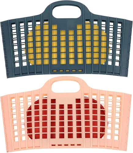 Vista 9 de Luxshiny Paquete de 2 cestas de plástico para frutas con asas, bolsa plegable de almacenamiento de cocina para organización de frutas y verduras