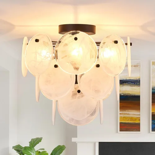 Vista 10 de Moderna lámpara de techo de cristal de montaje empotrado, acabado cromado, luces de pasillo vintage, lámpara única de 4 luces para dormitorio
