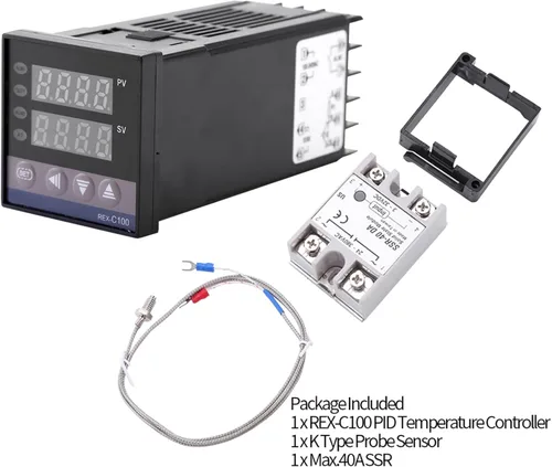 Vista 6 de Kit de controlador de temperatura PID LED REX-C100 con 40A SSR K Tipo Sensor de sonda AC 110V-240V 32.0 °F~2,372.0 °F Función de alarma para equipos