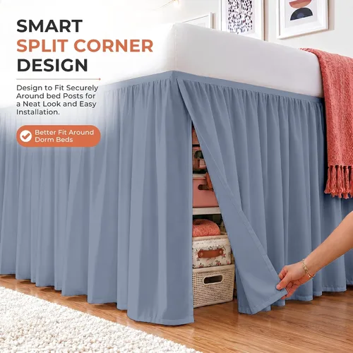 Vista 38 de Dorm Ruffle Twin XL 28" Drop Extra Long BedSkirt, Premium Brushed Microfiber Tailored Drop, Put On Elastic Long Dust Ruffle, Split Corner, Bedroom