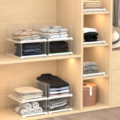 Vista 6 de Covetree 3 Pack Organizadores de Clóset Apilables y Estantes de Almacenamiento - Organizador Transparente para Suéteres para Clóset, Baño, Cocina