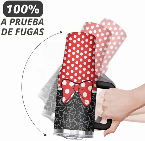 Vista 5 de Sunmdecor Vaso de 40 onzas con asa y pajitas de silicona, vaso aislado de café con asa, vaso de 40 onzas con asa