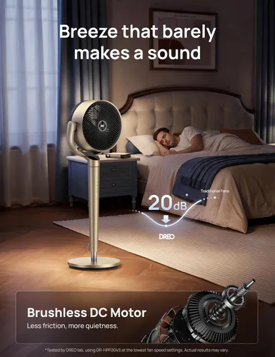 Vista 4 de Dreo Ventilador de pedestal con control inteligente, 43 pulgadas, ventiladores silenciosos oscilantes omnidireccionales de 150° + 120°