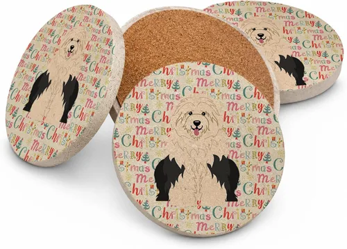 Vista 26 de Abyssinian Sand Terrier Merry Christmas - Posavasos grandes de piedra arenisca (4 unidades)