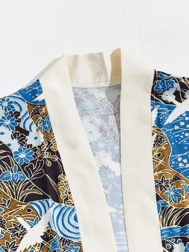 Vista 3 de Floerns Conjunto de 2 piezas con estampado de kimono para hombre con pantalones cortos con cordón