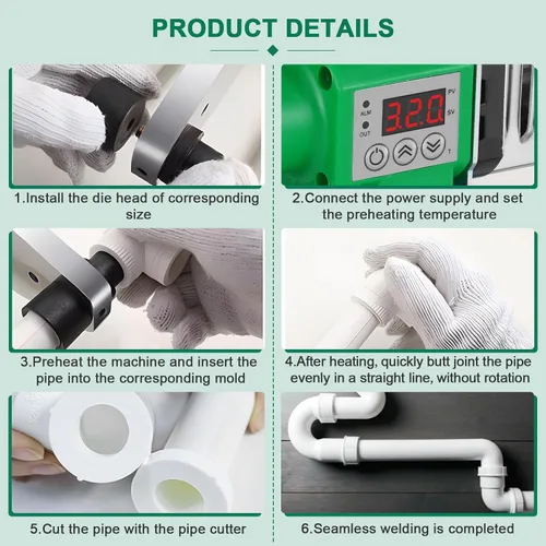 Vista 6 de Soldador plástico del tubo de agua con 0.79/0.98/1.26 '' muere, herramienta de soldadura plástica del tubo de 110V para el PE, PPR, calentador
