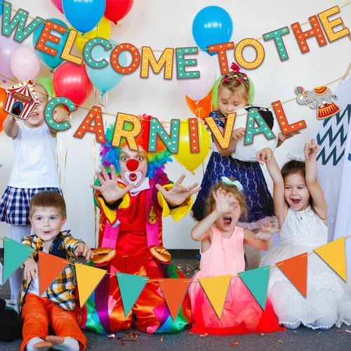 Vista 2 de Cartel de bienvenida al carnaval: decoraciones de fiesta temática de carnaval y circo, juegos y pancartas