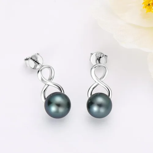Vista 3 de Tahitian Black Pearl Earrings for Women, 925 Sterling Silver Genuine Tahitian Cultured Pearl Drop Earrings Jewelry Gift for Women Wife Mom Daughter