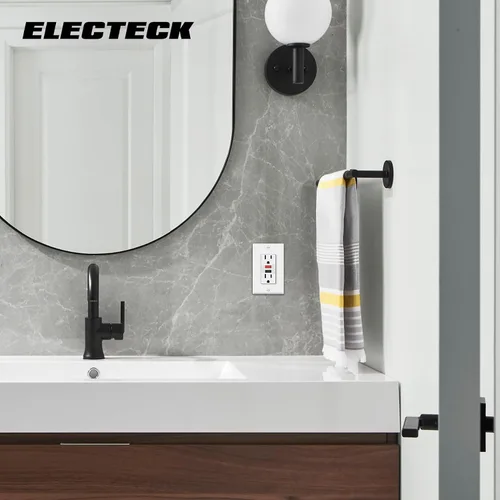 Vista 6 de ELECTECK Paquete de 5 Tomacorrientes GFCI de 15 Amperios, No Resistente a Manipulaciones, Receptáculos GFI Decorativos con Indicador LED Botón