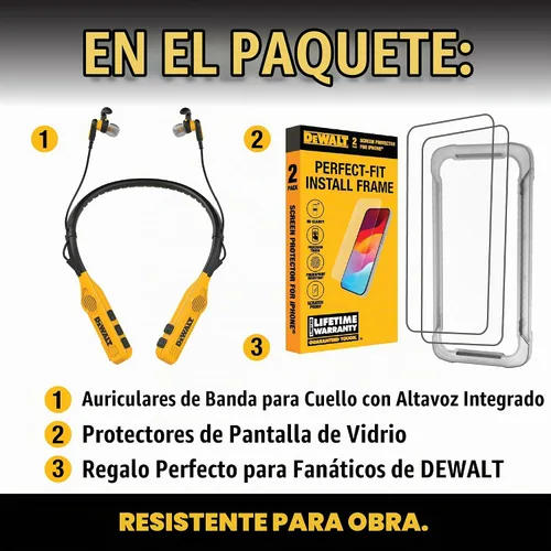 Vista 2 de DEWALT Auriculares Bluetooth 2 en 1 con banda para el cuello con altavoces