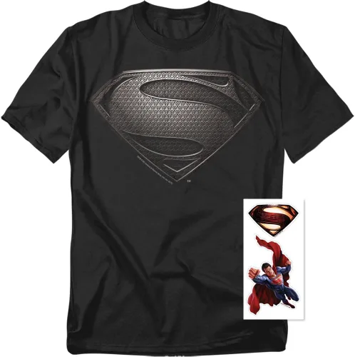 Vista 2 de Popfunk Camiseta negra clásica de Superman Man of Steel Movie Grey Shield