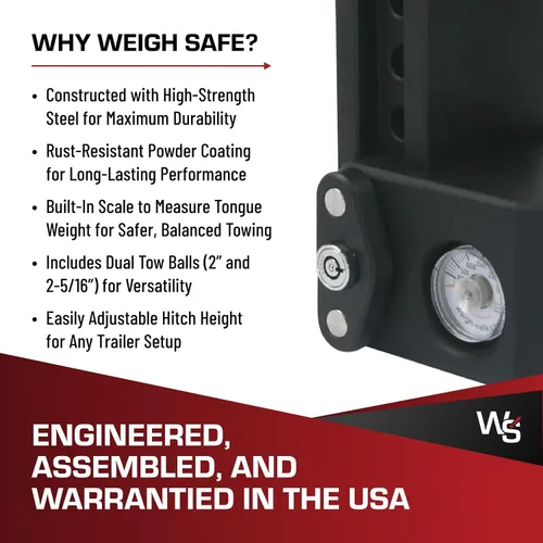 Vista 6 de Weigh Safe Soporte de Bola de Enganche de Remolque Ajustable - Enganche de Caída Ajustable de 8 Pulgadas para Receptor de 2.5 Pulgadas - Enganche