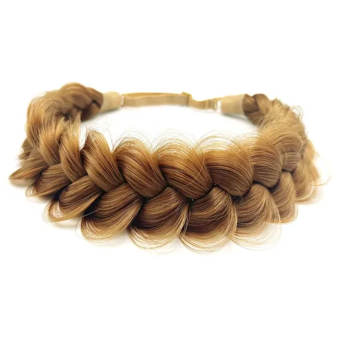 Vista 12 de Diadema trenzada sintética clásica de cabello con hebras anchas para boda, trenzas esponjosas desordenadas, banda para peluca, accesorio de belleza