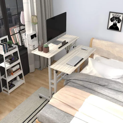 Vista 2 de SogesPower JZS-101-MP-N - Escritorio móvil para computadora de oficina en casa, mesa auxiliar ajustable para sofá de cama, arce blanco, JZS-101-MP-N