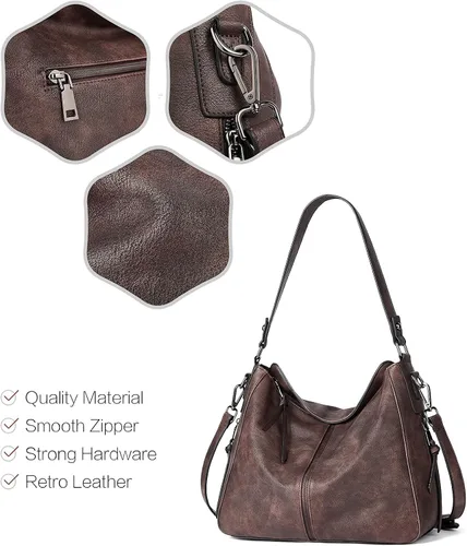 Vista 8 de BROMEN Bolsos de cuero vegano para mujer, bolsos de diseñador grandes con correa ajustable, Bolsa Hobo