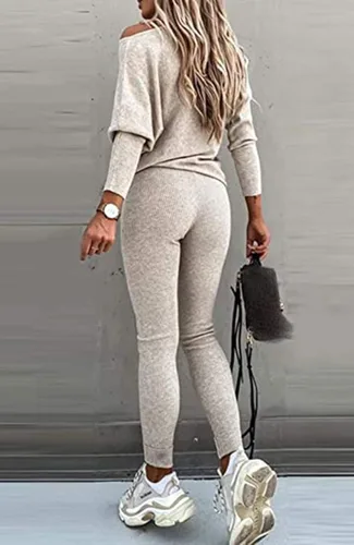 Vista 2 de WanXiao Conjunto casual de 2 piezas para mujer de manga larga con leggings Active Tracksuit Solid Lounge Wear